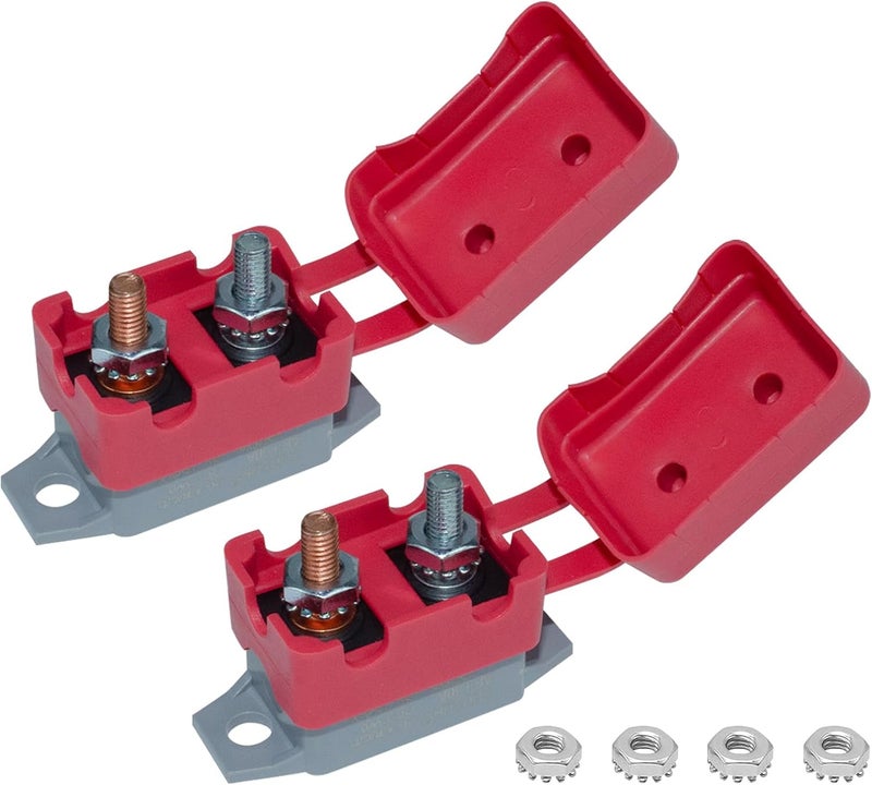 BFXM Auto Reset Circuit Breaker, Stud Type Circuit Breakers with Cover, 12V - 24V DC 20 Amp for RV Marine Boat Trolling, Car Engines and More 2PCS - Image 1